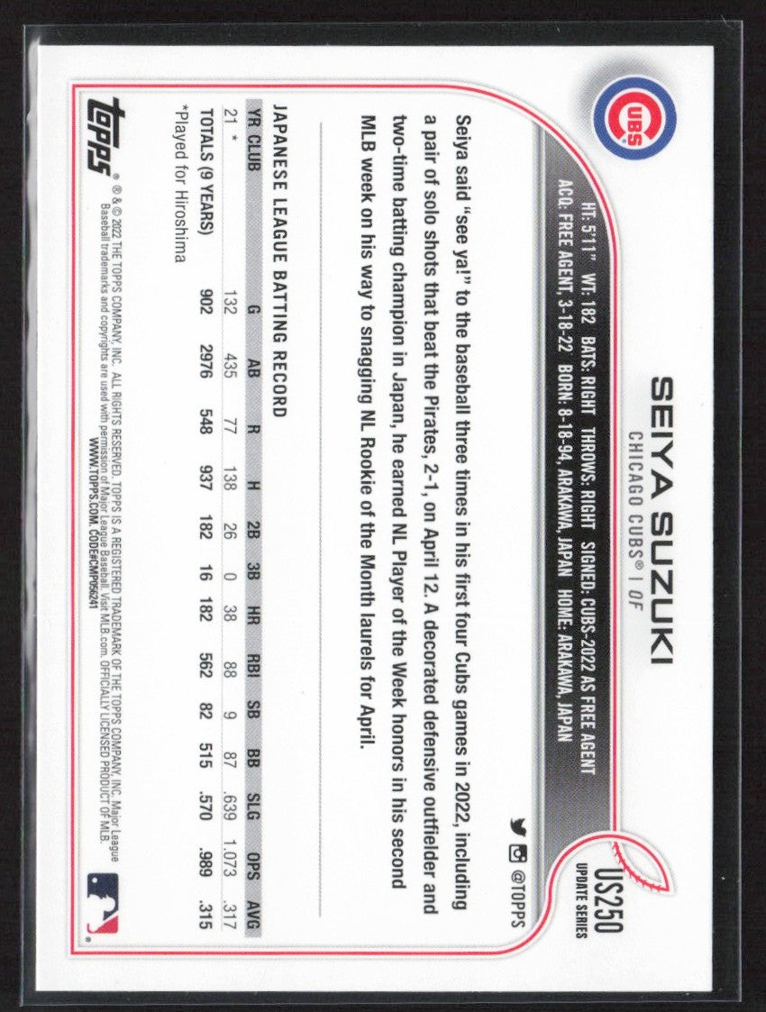 Seiya Suzuki 2022 Topps Update RC #US250 Chicago Cubs