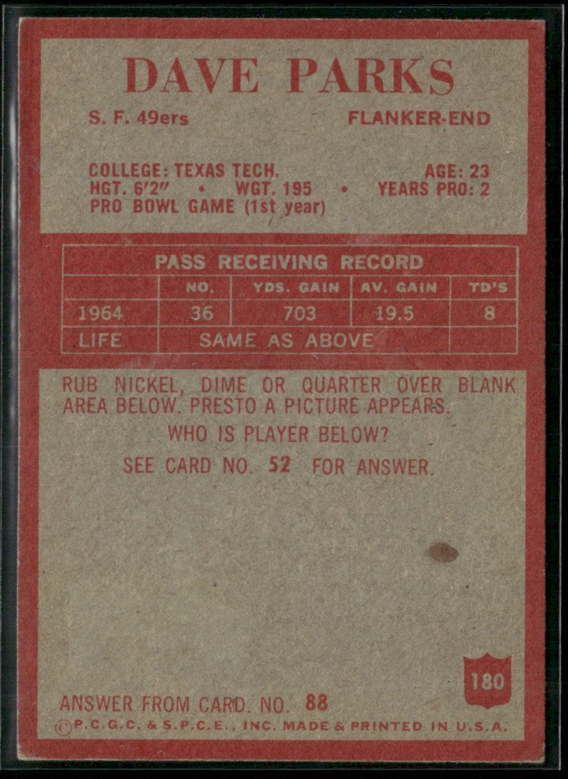Dave Parks 1965 Philadelphia RC #180 San Francisco 49ers