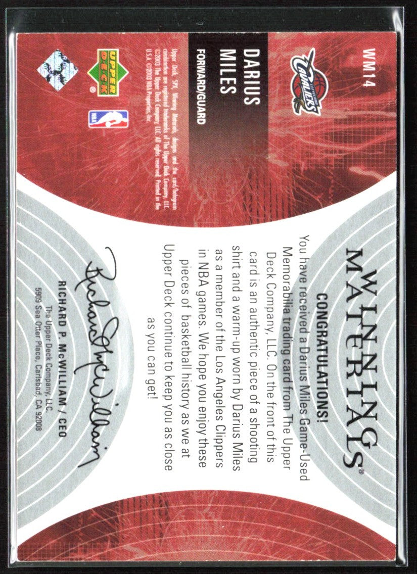 Darius Miles 2003 SPx Winning Materials Jersey #WM14 Cleveland Cavaliers
