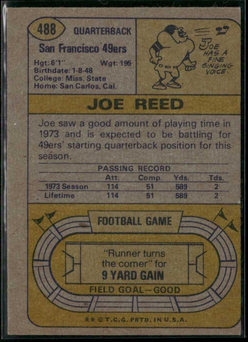 Joe Reed 1974 Topps RC #488 San Francisco 49ers