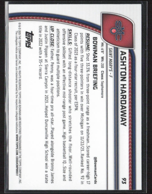 Ashton Hardaway 2024 Bowman U Chrome Green Shimmer Refractor #93