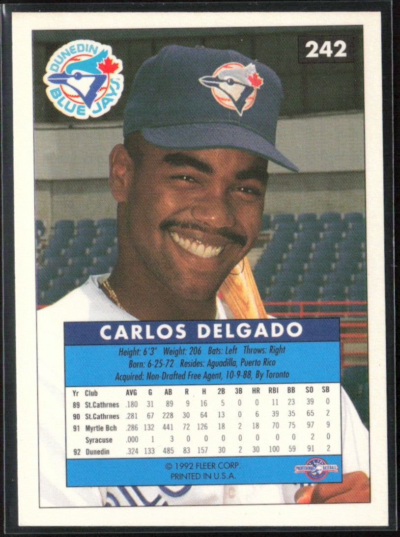 Carlos Delgado 1992 Fleer Excel #242 Dunedin Blue Jays