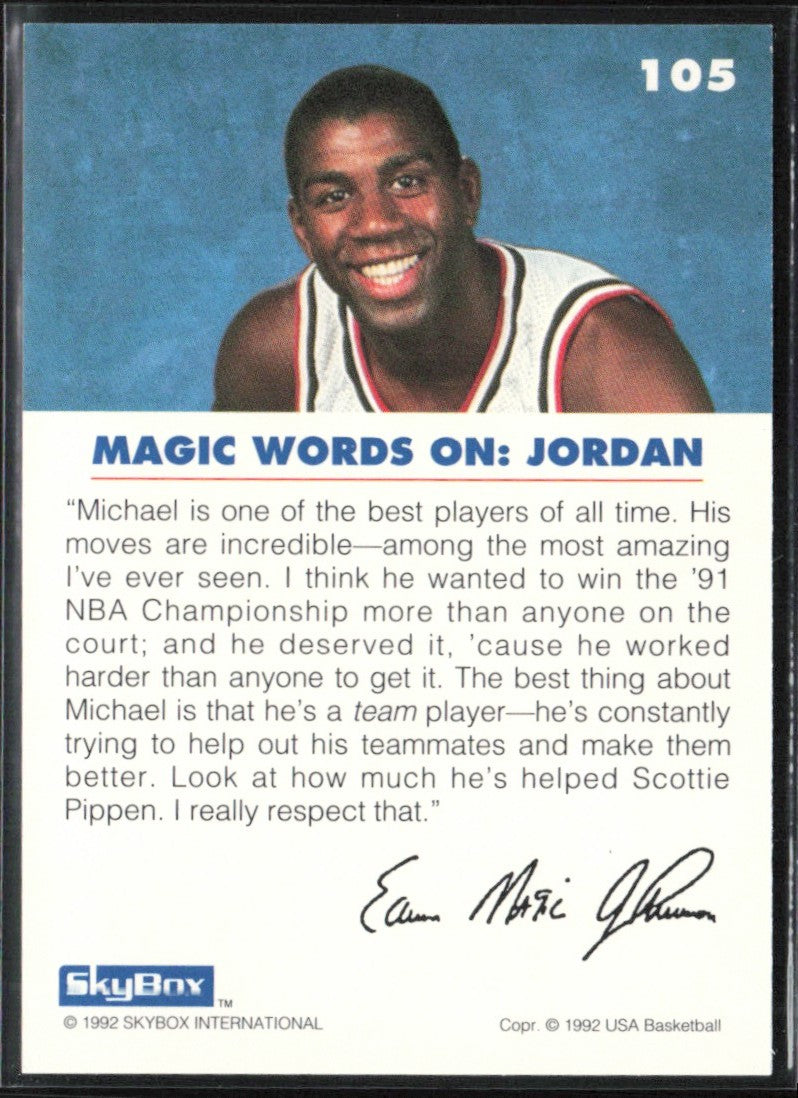 Magic on Michael Jordan 1992 SkyBox USA #105 USA