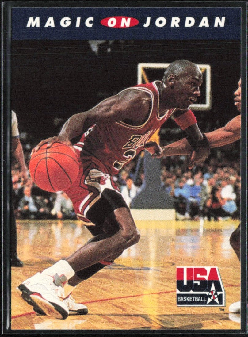 Magic on Michael Jordan 1992 SkyBox USA #105 USA