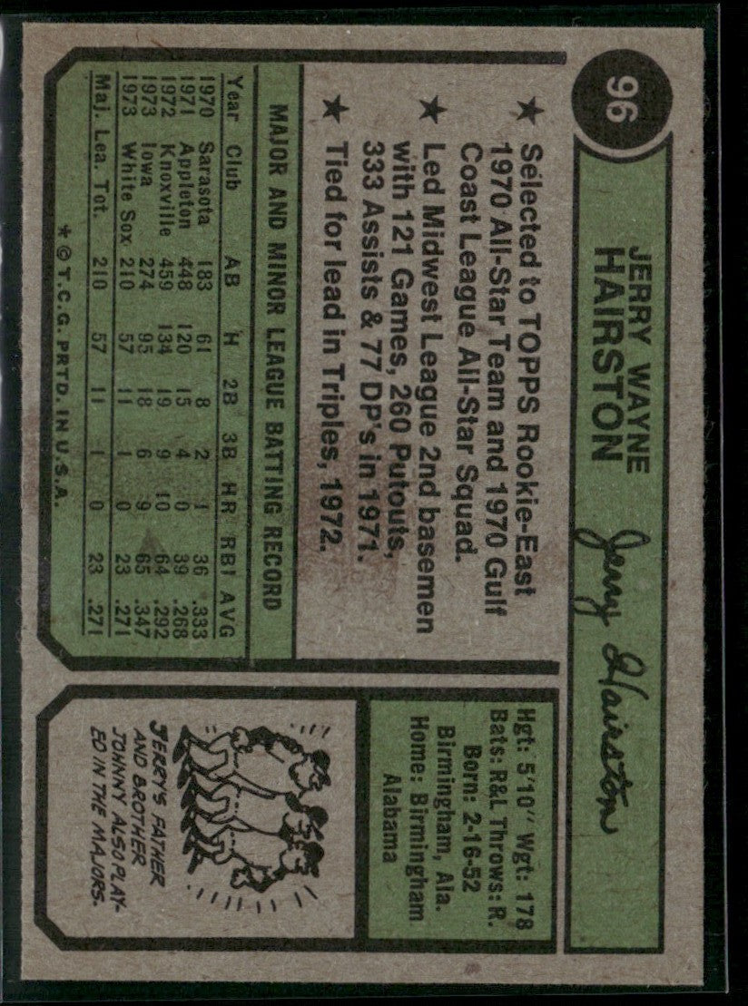 Jerry Hairston 1974 Topps RC #96 Chicago White Sox