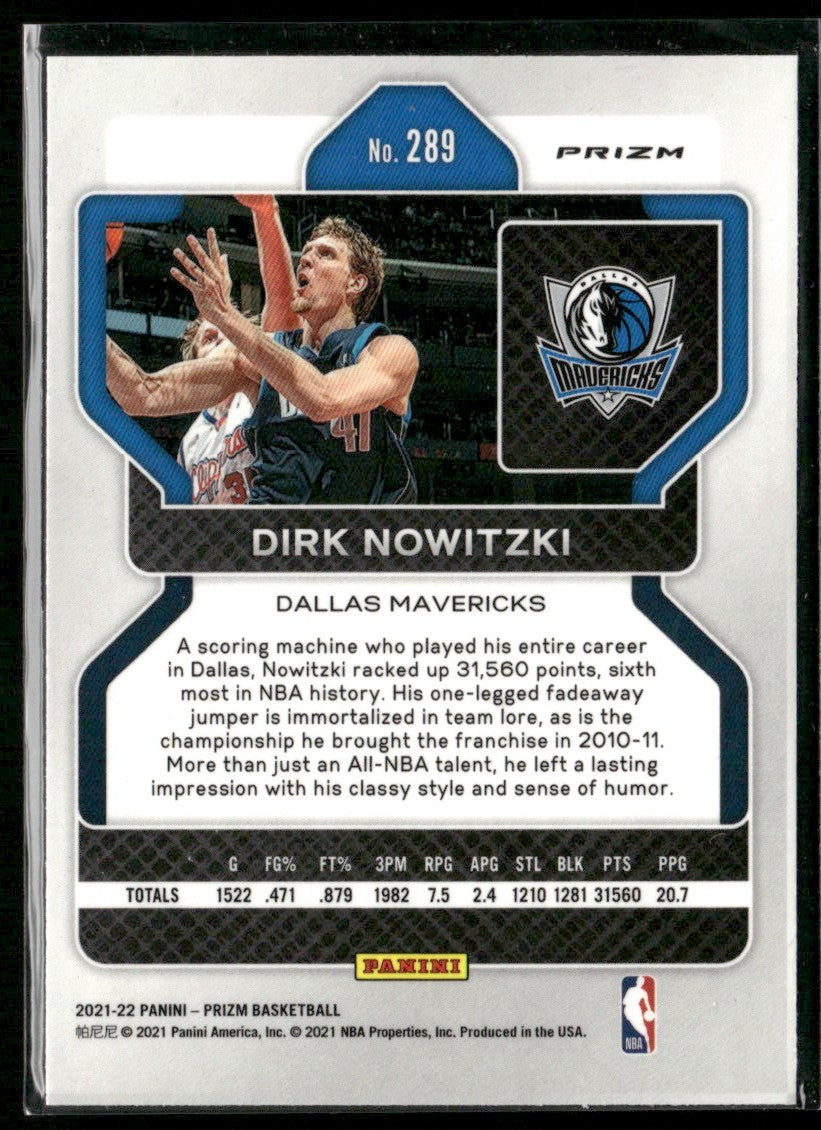Dirk Nowitzki 2021 Panini Prizm Red White Blue #289 Dallas Mavericks