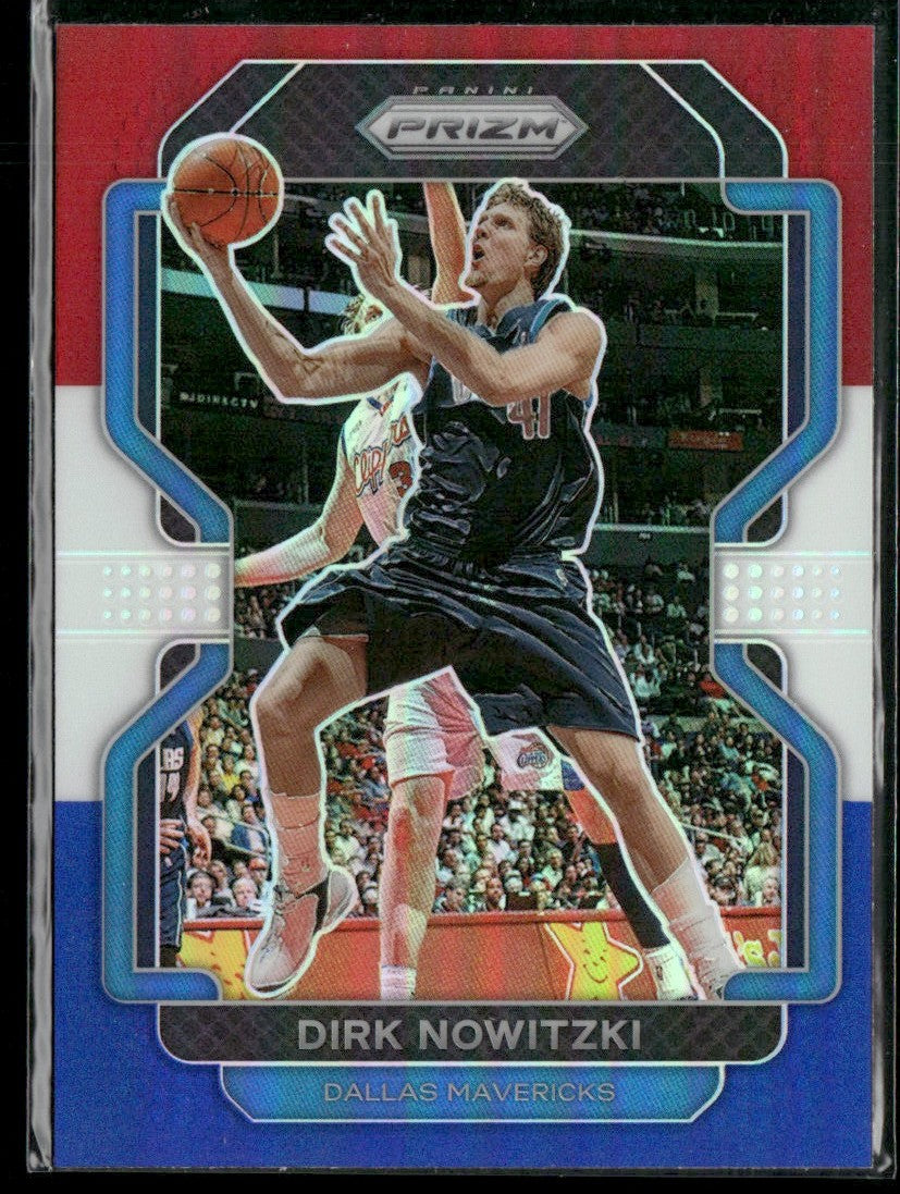 Dirk Nowitzki 2021 Panini Prizm Red White Blue #289 Dallas Mavericks