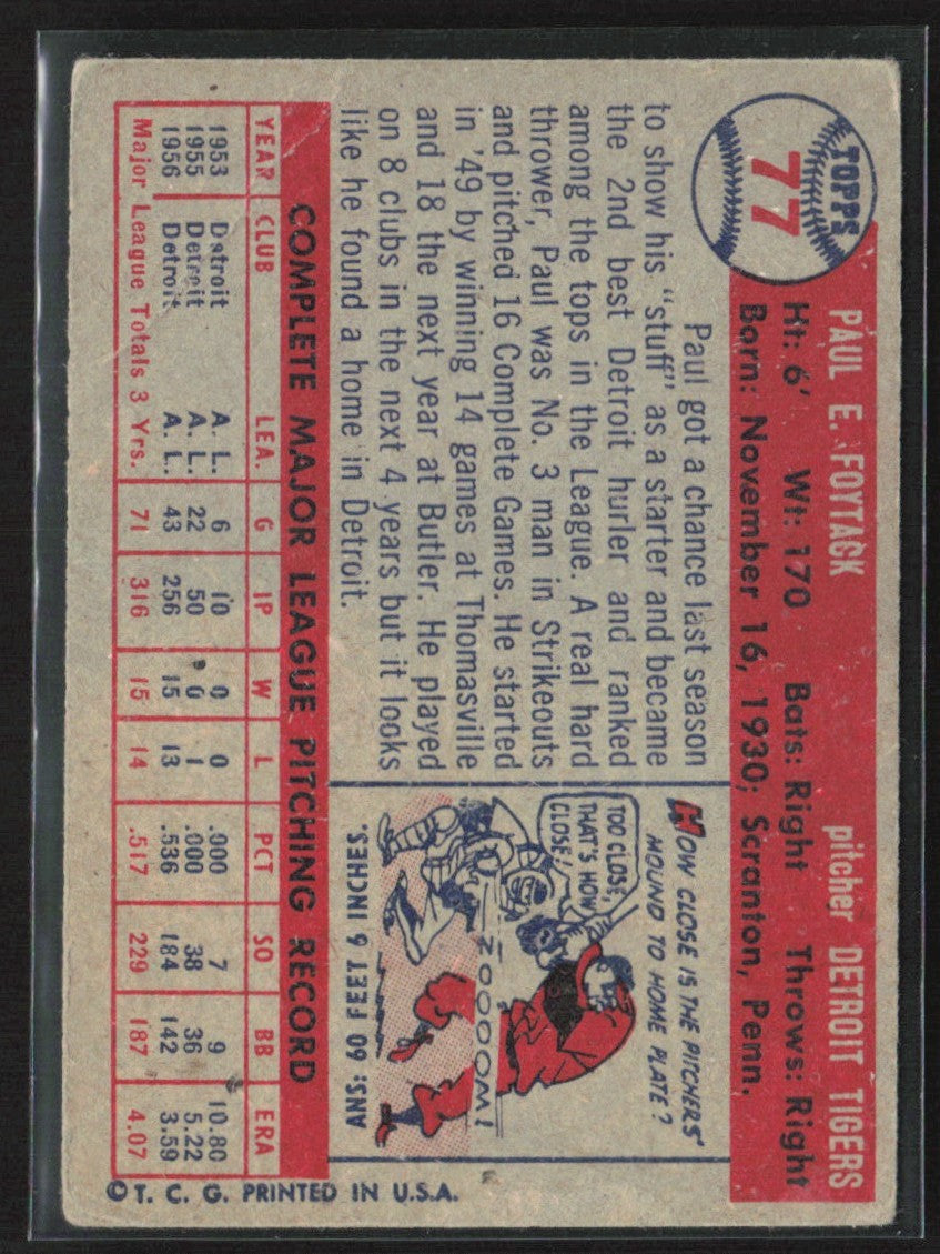 Paul Foytack 1957 Topps RC #77 Detroit Tigers