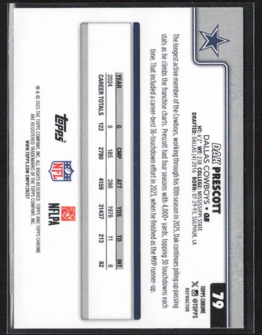 Dak Prescott 2025 Topps Chrome Refractor #79 Dallas Cowboys