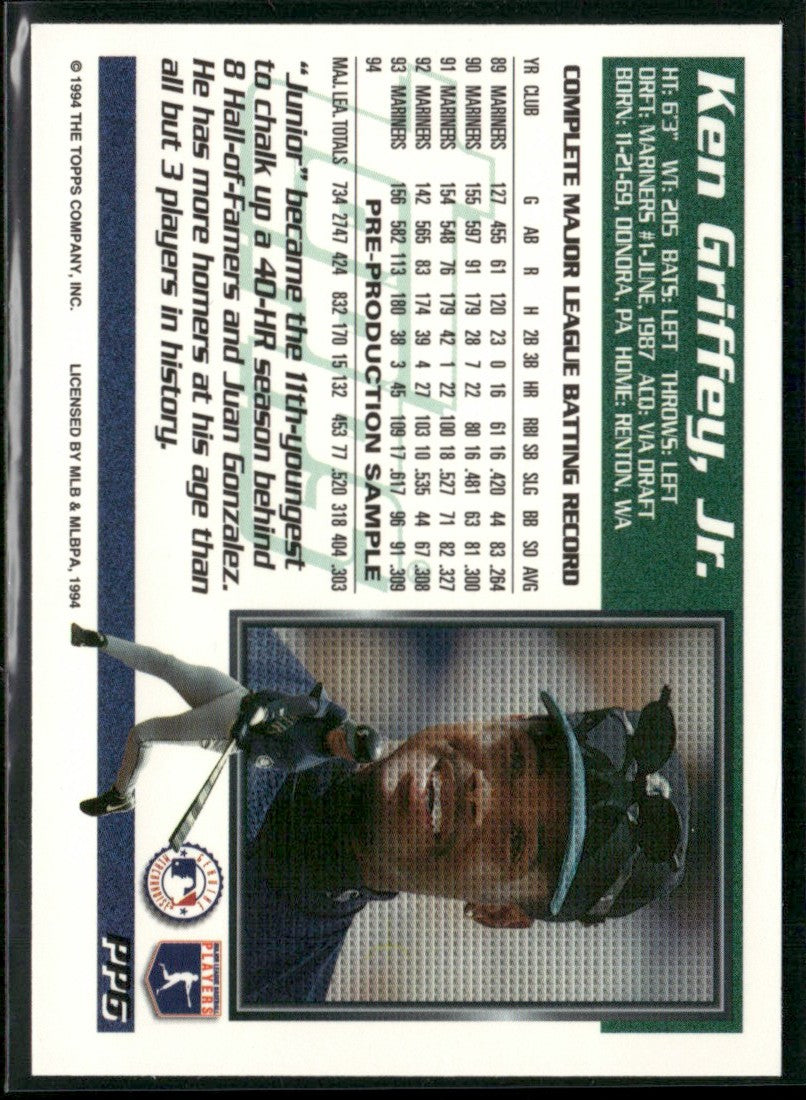 Ken Griffey, Jr. 1993 Topps Pre-Production Sheet #PP6 Seattle Mariners