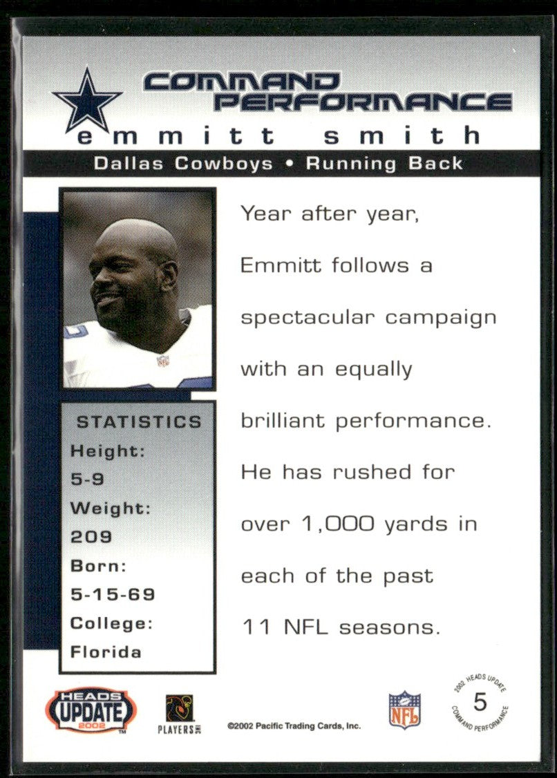 Emmitt Smith 2002 Pacific Heads Update Command Performance #5 Dallas Cowboys