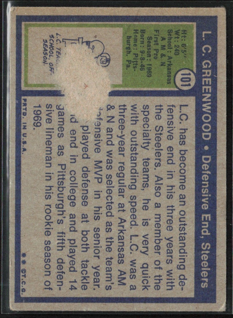 L.C. Greenwood 1972 Topps RC #101 Pittsburgh Steelers