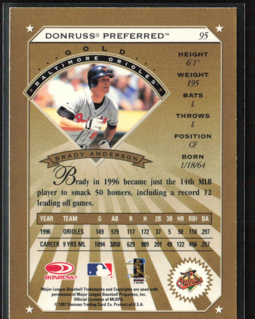 Brady Anderson 1997 Donruss Preferred Gold #95 Baltimore Orioles