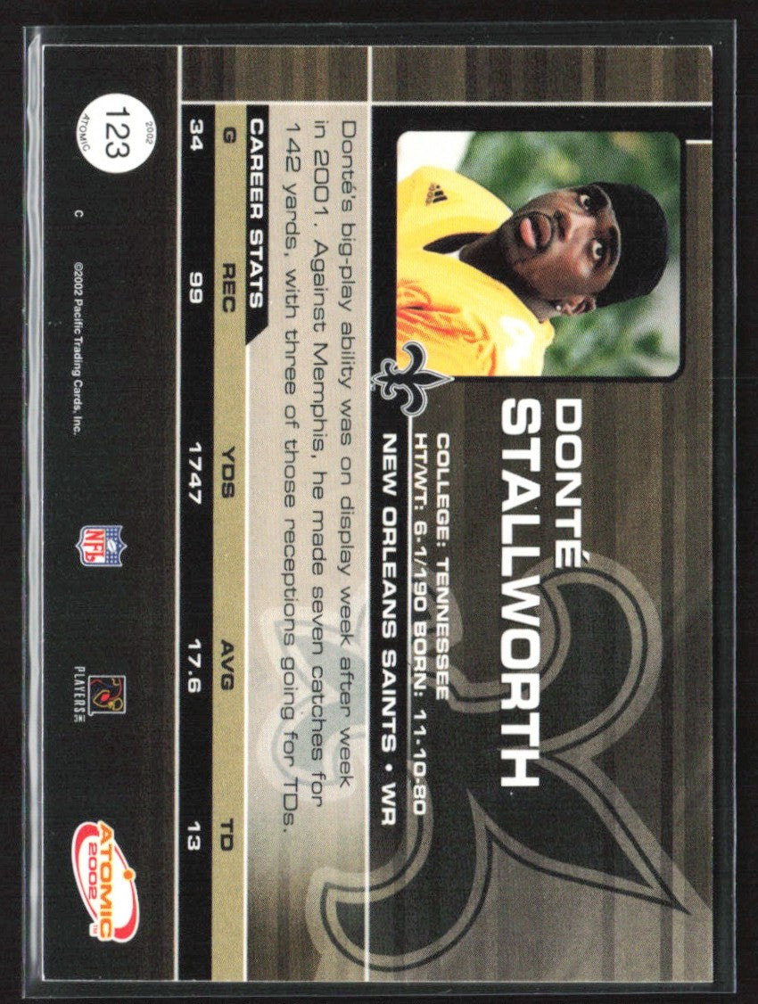 Donte Stallworth 2002 Pacific Atomic RC /600 #123 New Orleans Saints