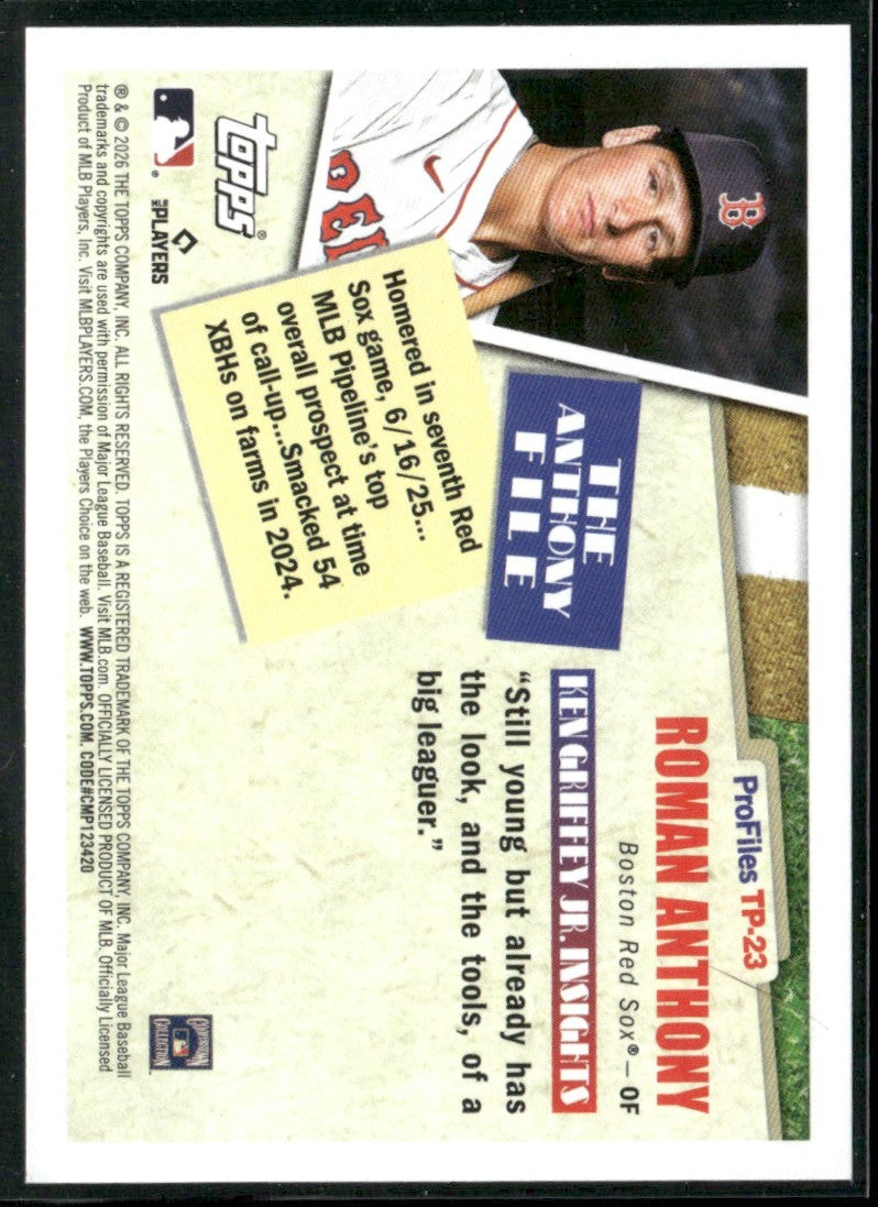 Roman Anthony 2025 Topps Profiles by Ken Griffey Jr. RC #TP-23 Boston Red Sox