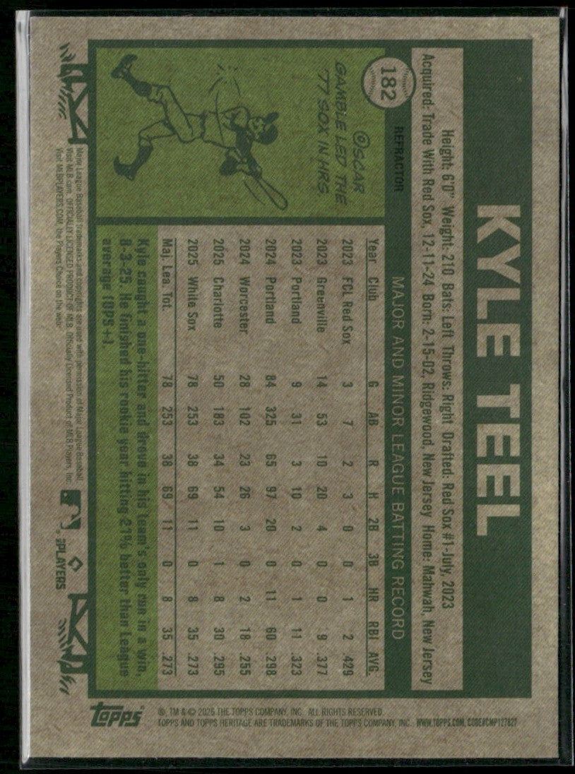 Kyle Teel 2026 Topps Heritage Chrome Silver Refractor RC #182 Chicago White Sox