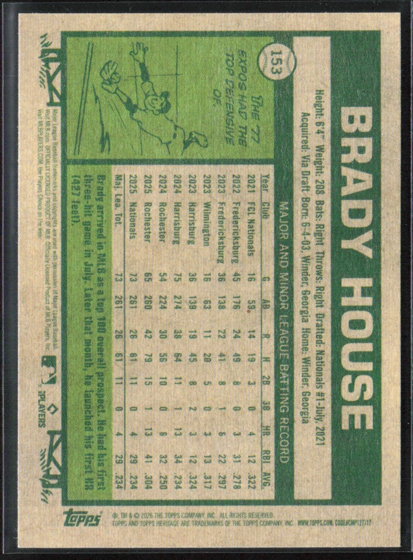 Brady House 2026 Topps Heritage RC #153 Washington Nationals