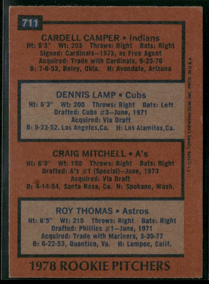 Rookie Pitchers - Cardell Camper/Dennis Lamp/Craig Mitchell/Roy Thomas 1978