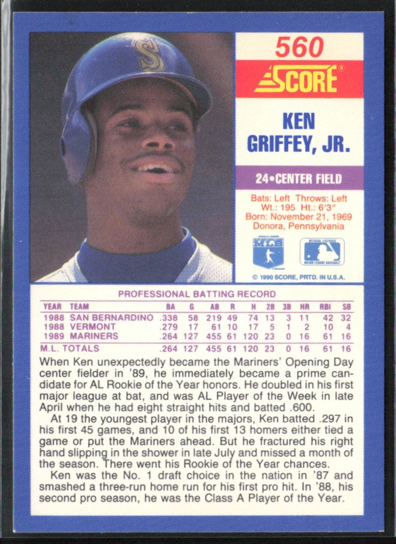 Ken Griffey Jr. 1990 Score #560 Seattle Mariners
