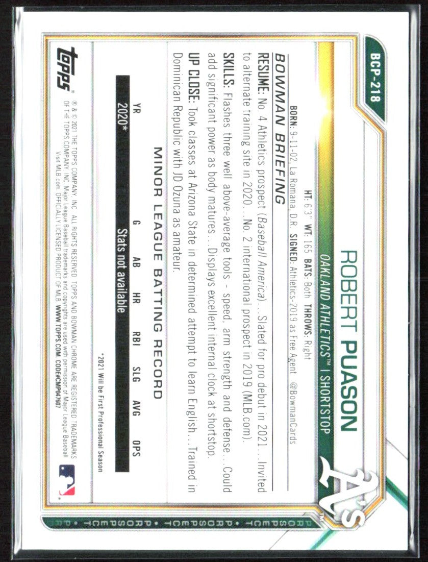 Robert Puason 2021 Bowman Chrome Fuchsia Shimmer Refractor /199 #BCP-218