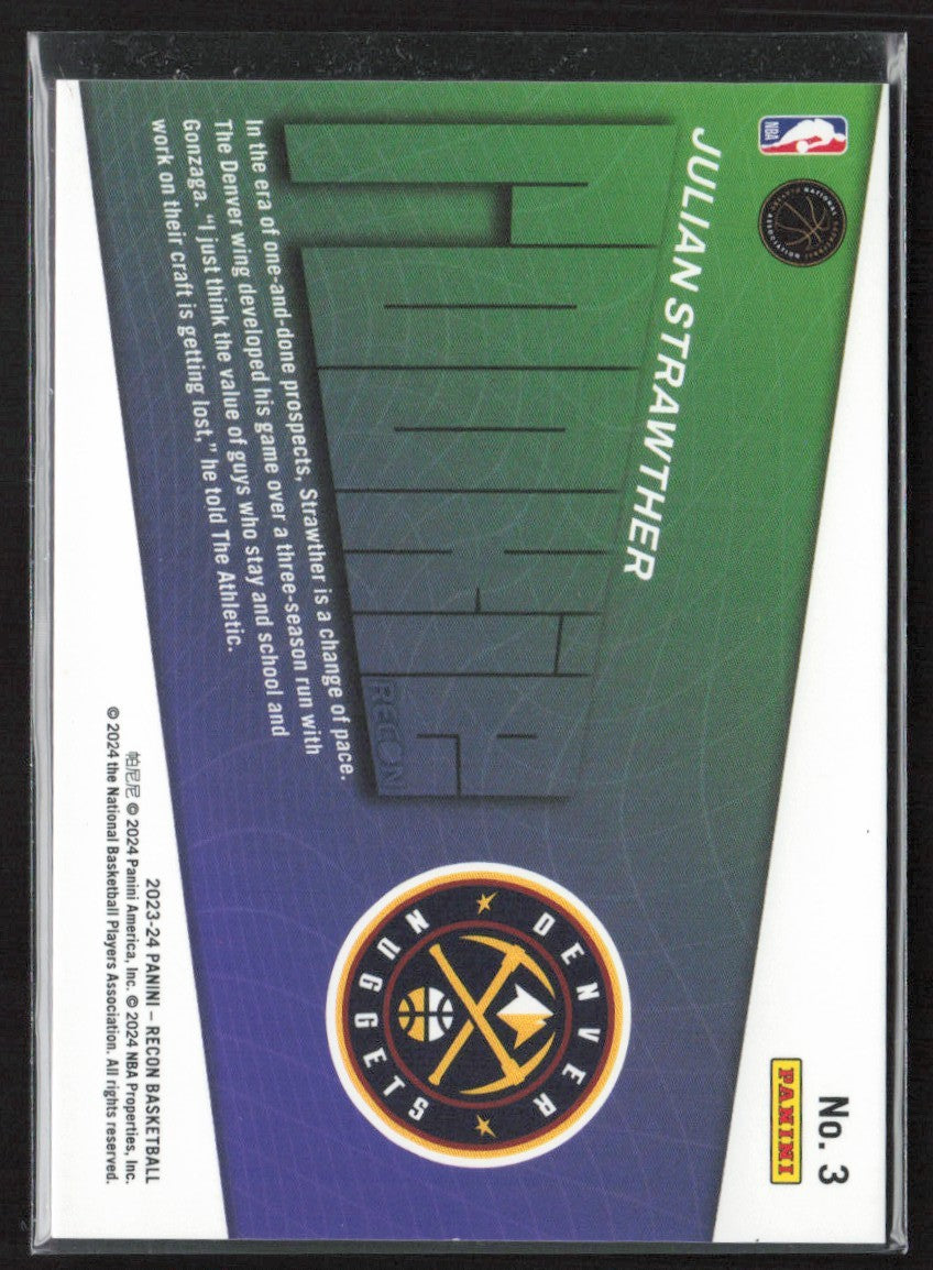 Julian Strawther 2023 Panini Recon RC #3 Denver Nuggets