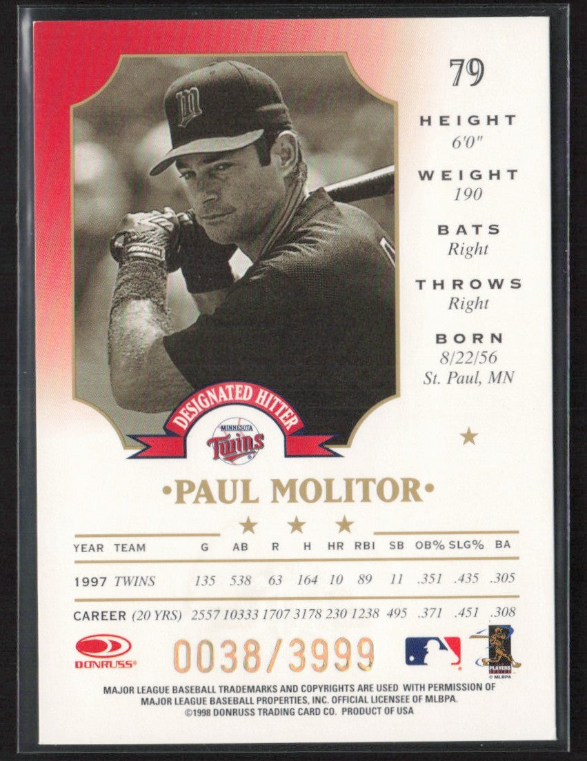 Paul Molitor 1998 Leaf Fractal Foundations /3999 #79 Minnesota Twins