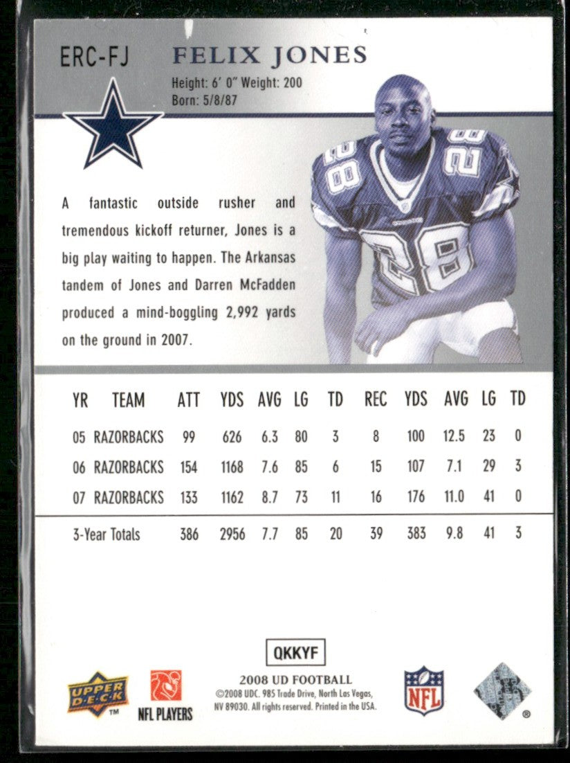 Felix Jones 2008 Upper Deck Excell Rookie Cards RC #ERC-FJ Dallas Cowboys