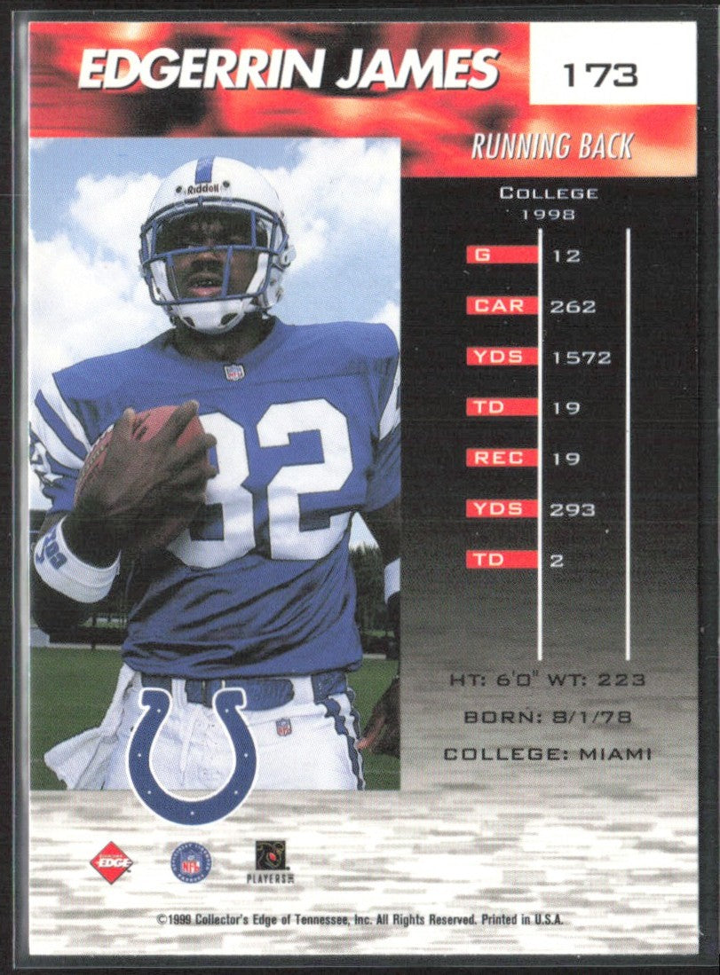 Edgerrin James 1999 Collector's Edge Fury RC #173 Indianapolis Colts