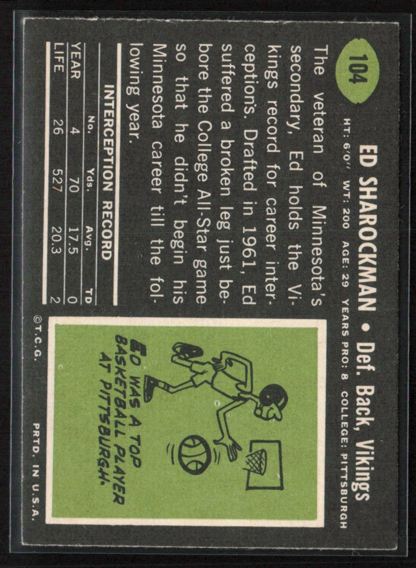 Ed Sharockman 1969 Topps #104 Minnesota Vikings