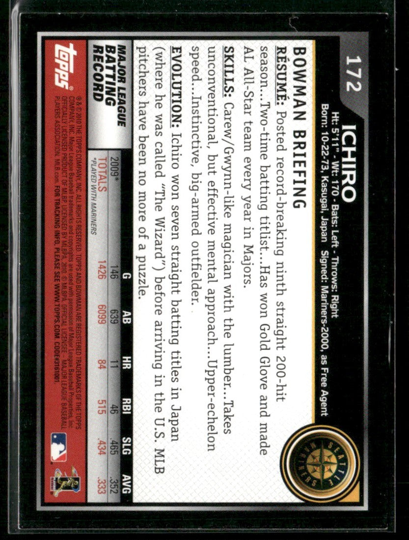 Ichiro Suzuki 2010 Bowman Gold #172 Seattle Mariners