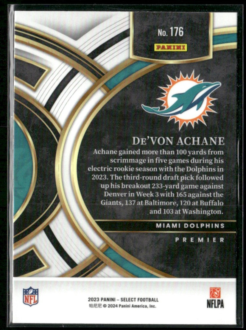 De'Von Achane 2024 Panini Select Premier RC #176 Miami Dolphins