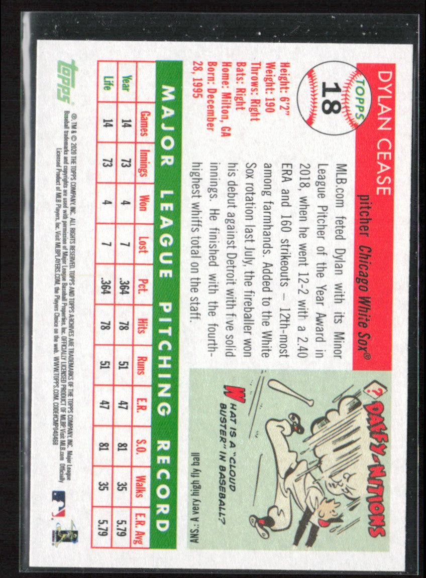 Dylan Cease 2020 Topps Archives RC #18 Chicago White Sox