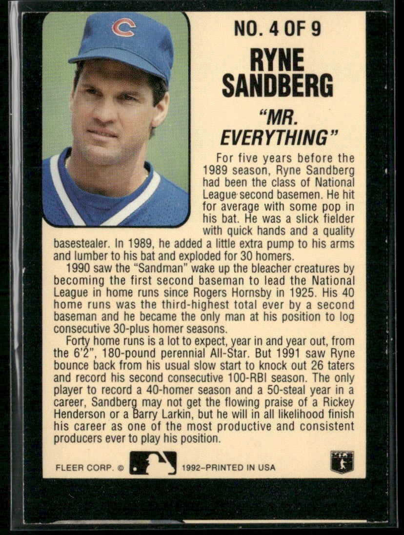 Ryne Sandberg 1992 Fleer Lumber Company #4 Chicago Cubs