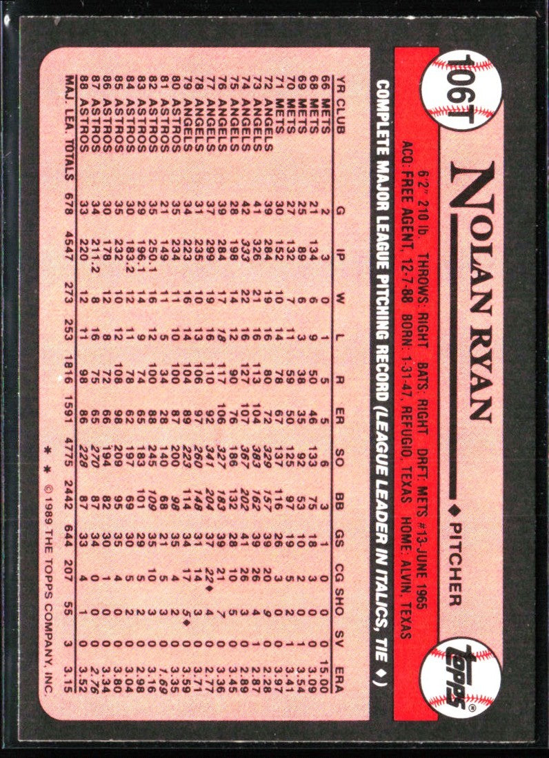 Nolan Ryan 1989 Topps Traded #106T Texas Rangers