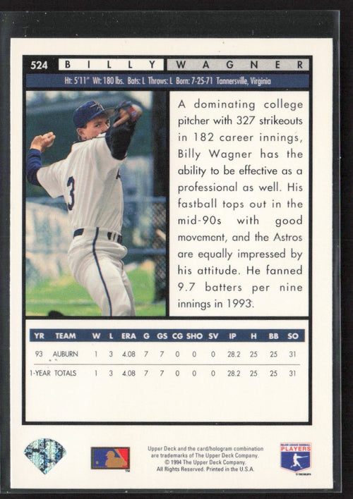 Billy Wagner 1994 Upper Deck RC #524 Houston Astros