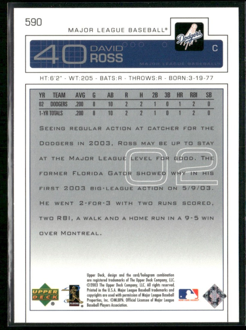 David Ross 2004 Upper Deck #590 Los Angeles Dodgers