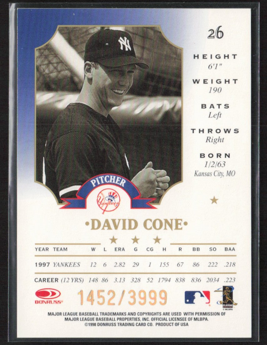 David Cone 1998 Leaf Fractal Foundations /3999 #26 New York Yankees