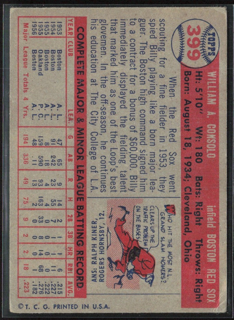 Billy Consolo 1957 Topps #399 Boston Red Sox
