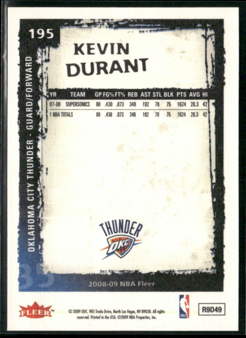 Kevin Durant 2008 Fleer #195 Oklahoma City Thunder