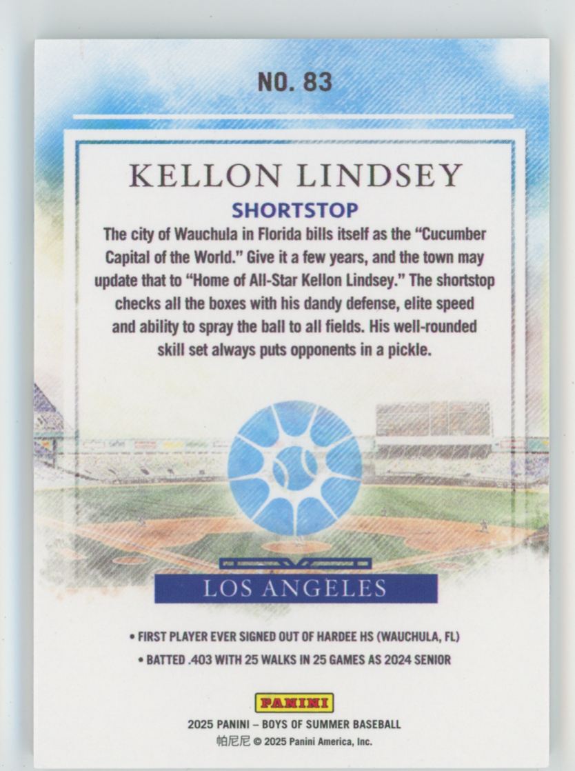 Kellon Lindsey 2025 Panini Boys of Summer /99 #83 Los Angeles Dodgers