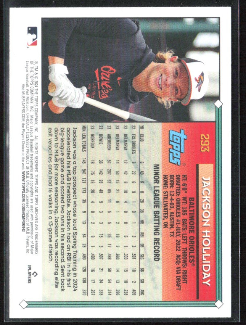 Jackson Holliday 2024 Topps Archives RC #293 Baltimore Orioles