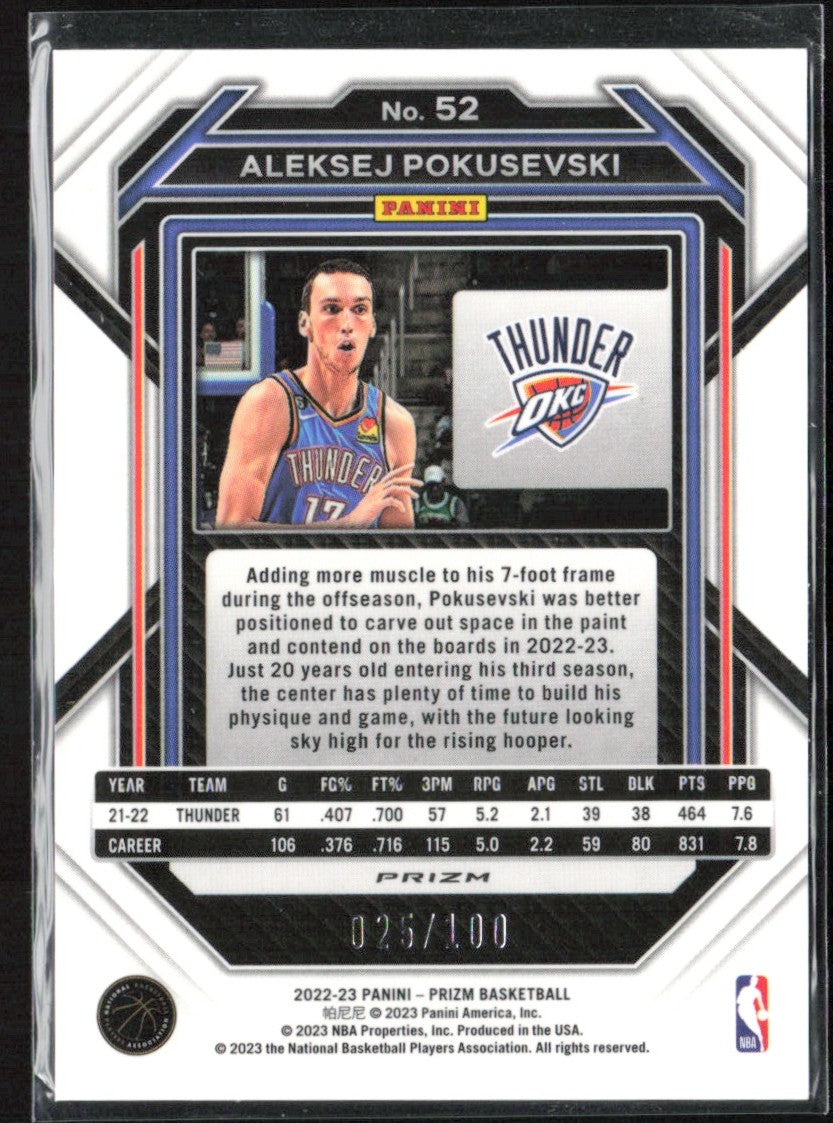 Aleksej Pokusevski 2022 Panini Prizm Fast Break Red /100 #52