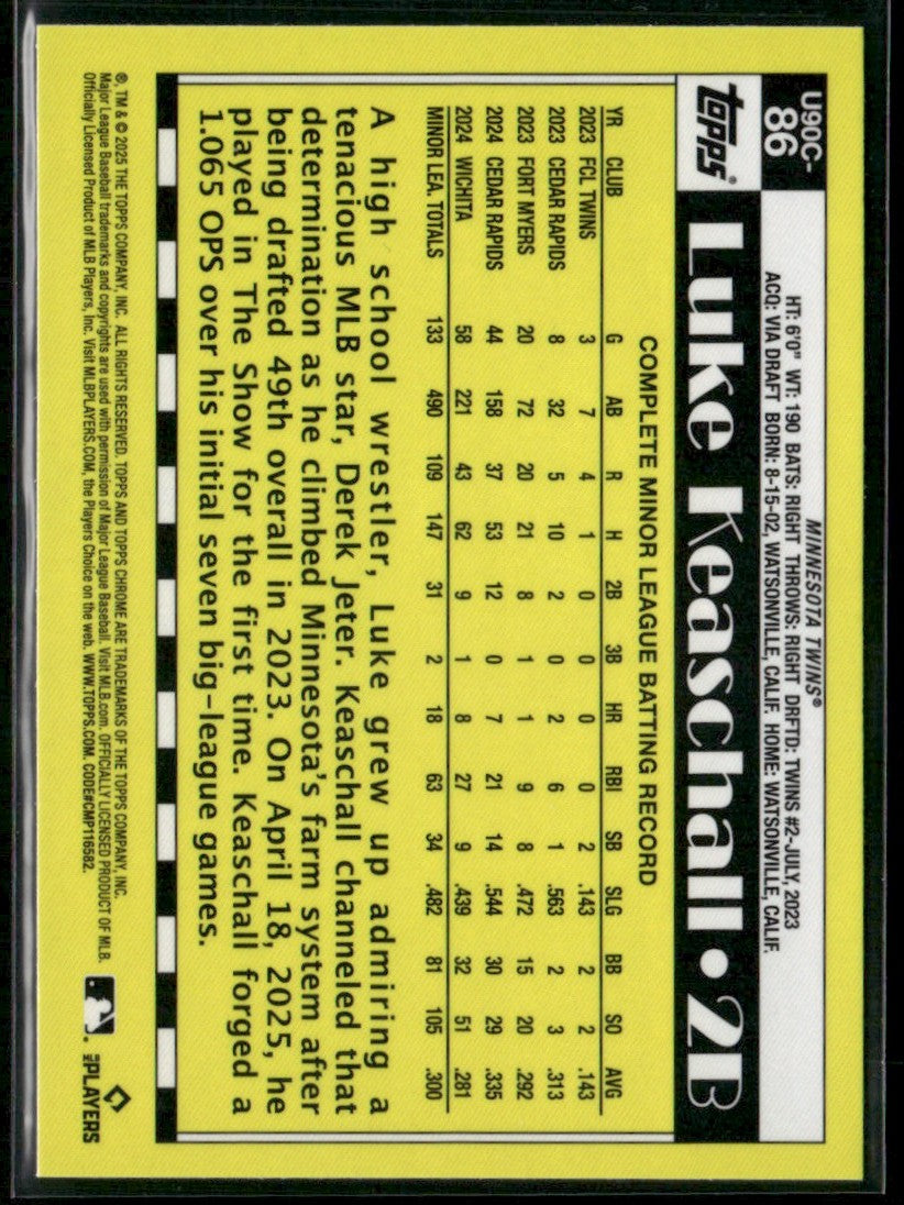 Luke Keaschall 2025 Topps Chrome Update 1990 Silver Pack Mojo Refractor RC