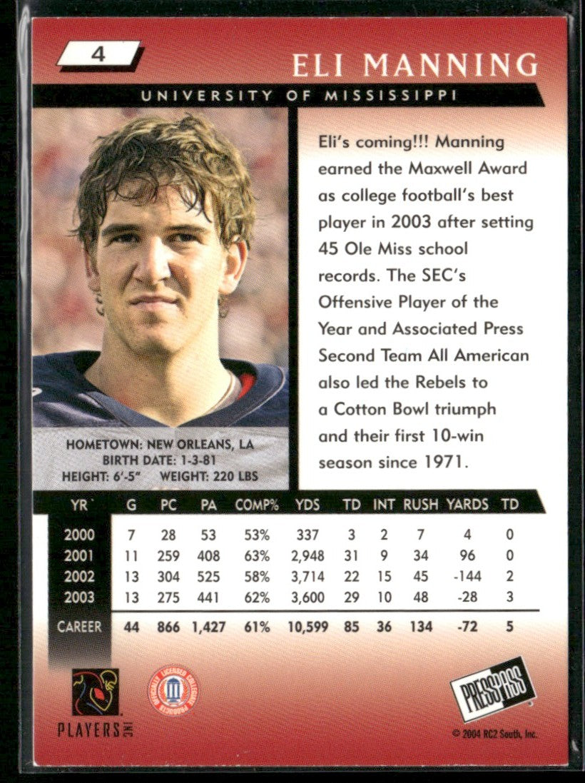Eli Manning 2004 Press Pass #4 Ole Miss Rebels