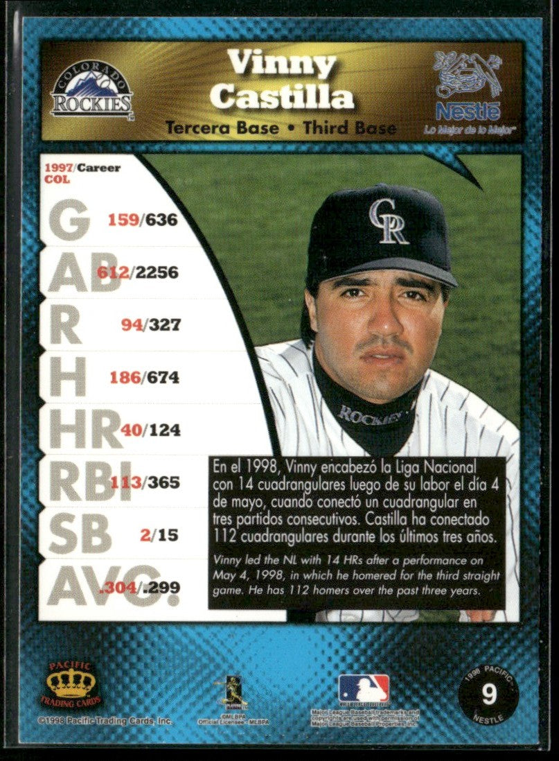 Vinny Castilla 1998 Pacific Nestle Gold #9 Colorado Rockies