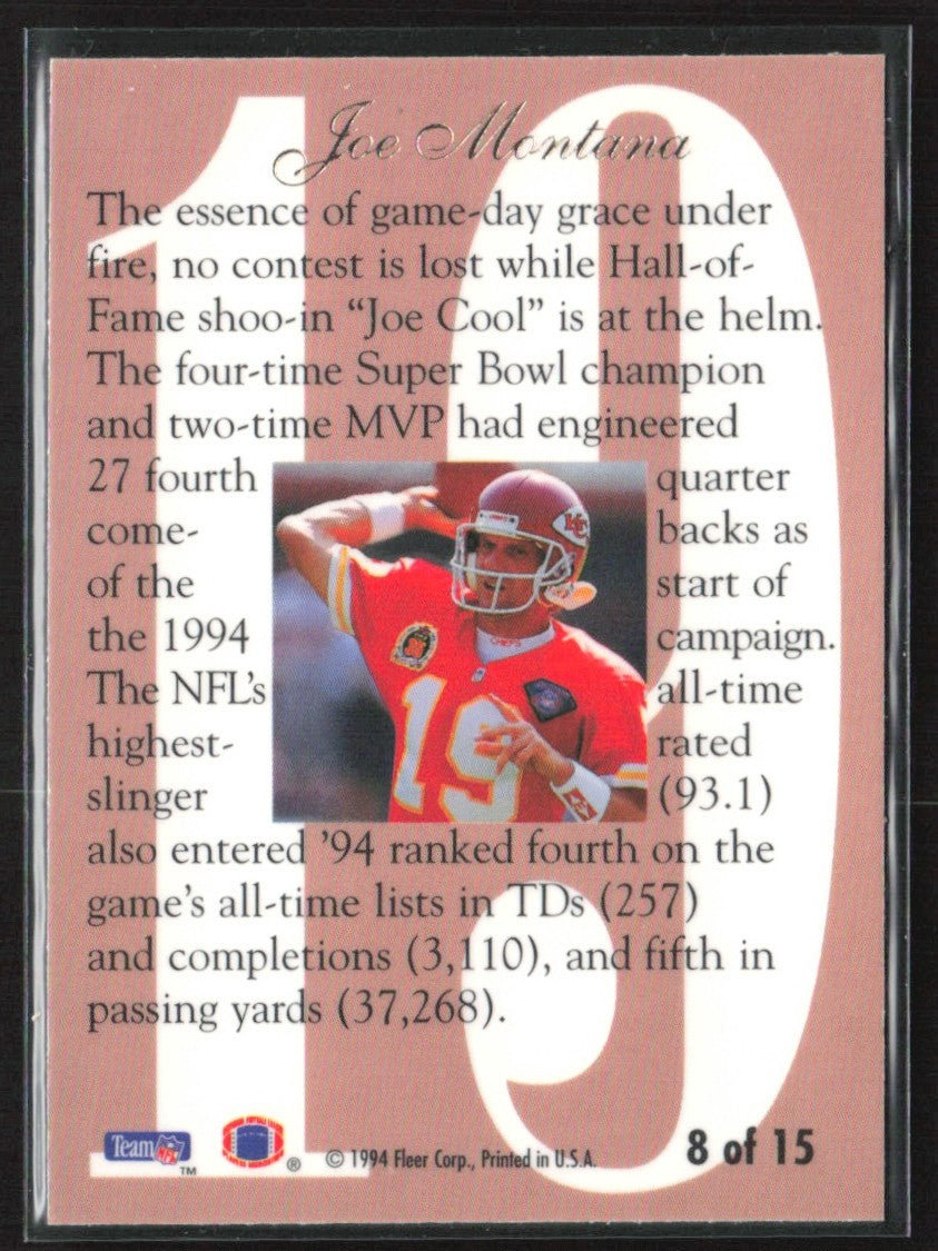 Joe Montana 1994 Fleer Ultra Flair Hot Numbers #8 Kansas City Chiefs