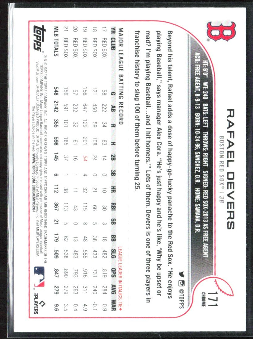Rafael Devers 2022 Topps Chrome Sepia Refractor #171 Boston Red Sox
