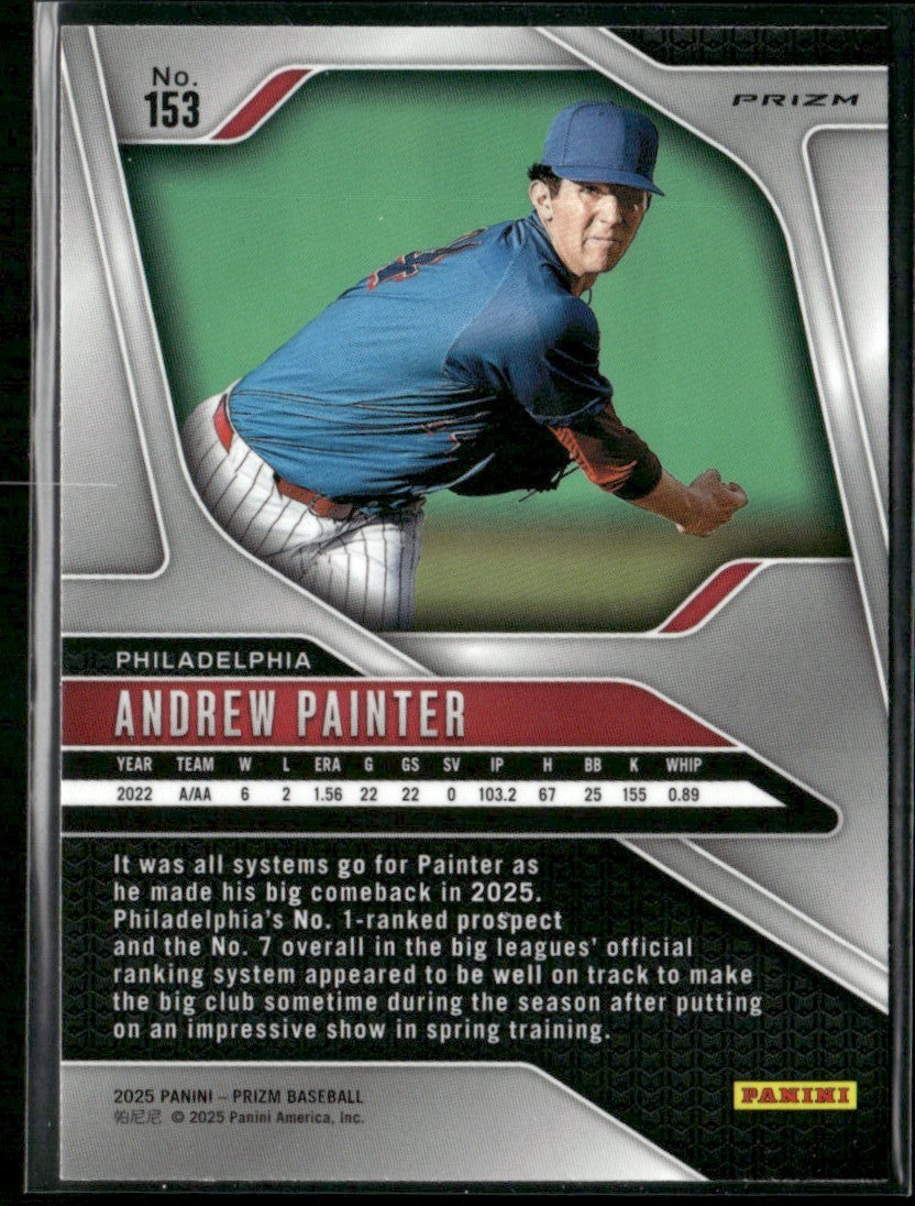 Andrew Painter 2025 Panini Prizm Blue Cracked Ice #153 Philadelphia Phillies