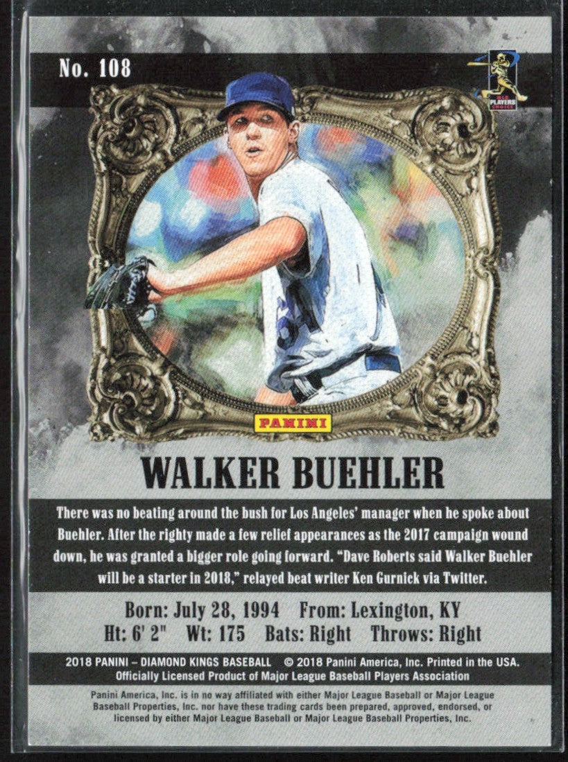 Walker Buehler 2018 Panini Diamond Kings B&W Variation Artist Proof Gold RC /99
