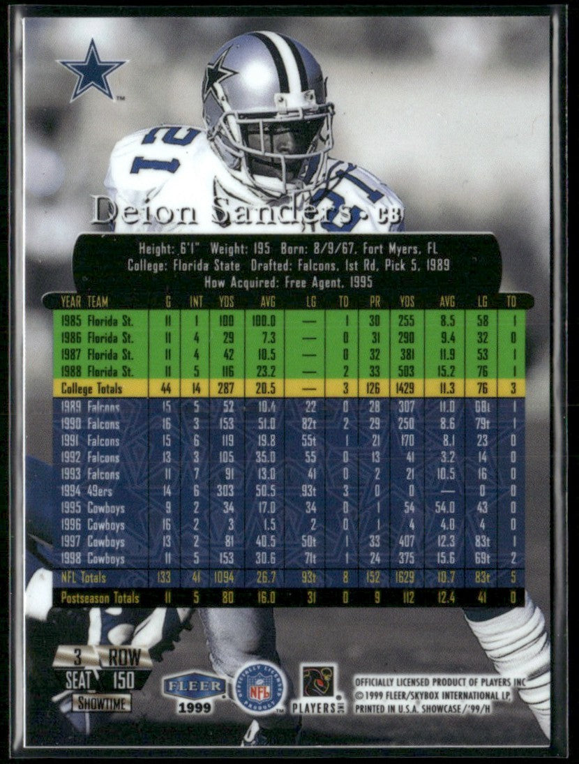 Deion Sanders 1999 Flair Showcase #150 Dallas Cowboys